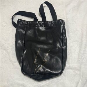 Black Faux Leather Backpack with Lightning Bolt Design